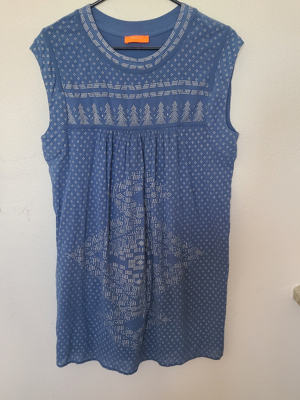 ba&sh Indigo Blue Sleeveless Mini Dress with White Motifs